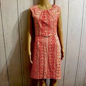 Ellen Tracy Sleeveless Sheath Dress, Red and Cream, Size 6